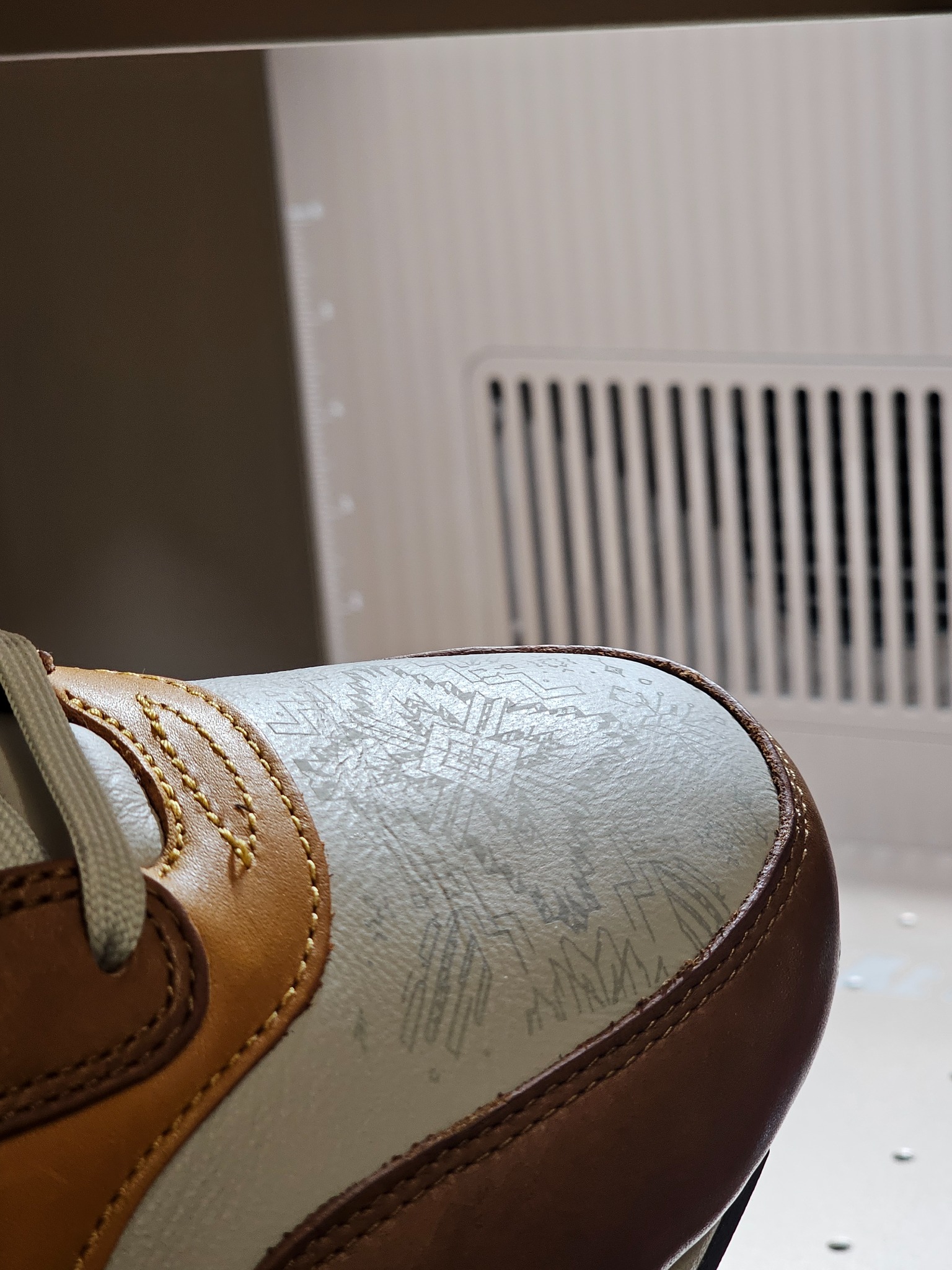 Footwear engraving close-up